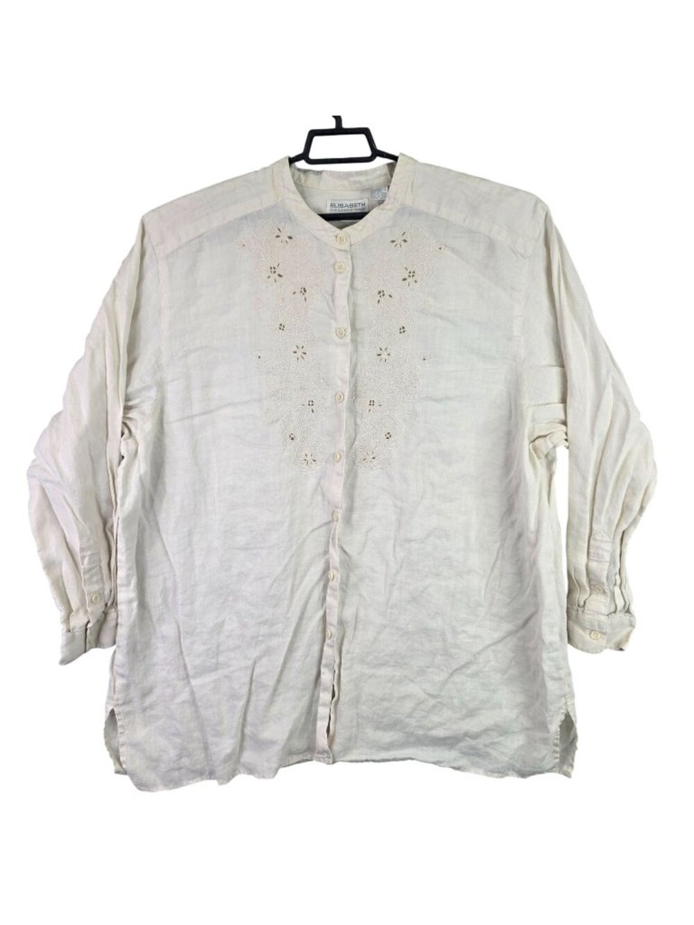 Womens Liz Claiborne Beige Elisabeth Button Up Blouse Embroidered Floral Size 22